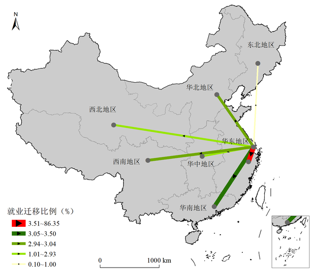 图 3 2019年上海市毕业生就业迁移的空间格局 （a）区域层面
